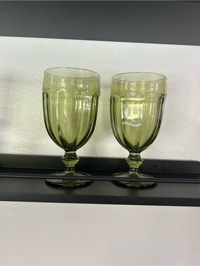 Set of 5 Libby, Gibraltar Duratuff olive green iced tea stemmed goblets